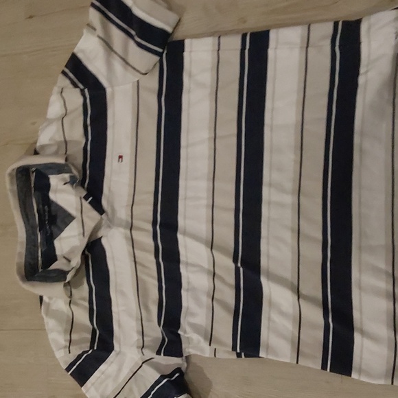 Tommy Hilfiger Men Dark Blue White Vertical Stripe Short Sleeve Polo - Picture 7 of 9